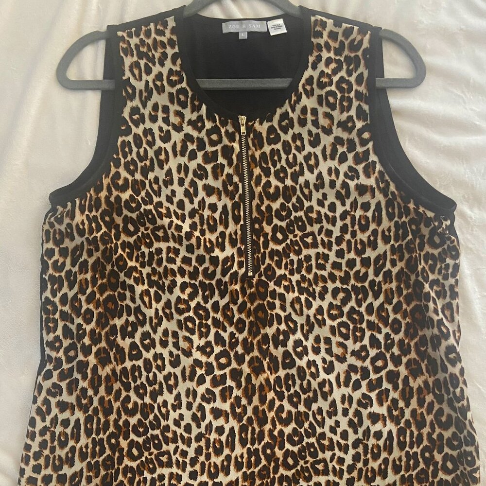 Zoe & Sam 100% Silk Leopard print sleeveless top - Size L